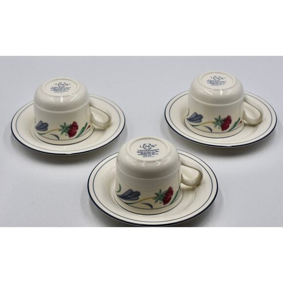 Y2K Coffee or Tea Flat Cup & Saucer 6pc Set Poppies On Blue by LENOX - Picture 6 of 6